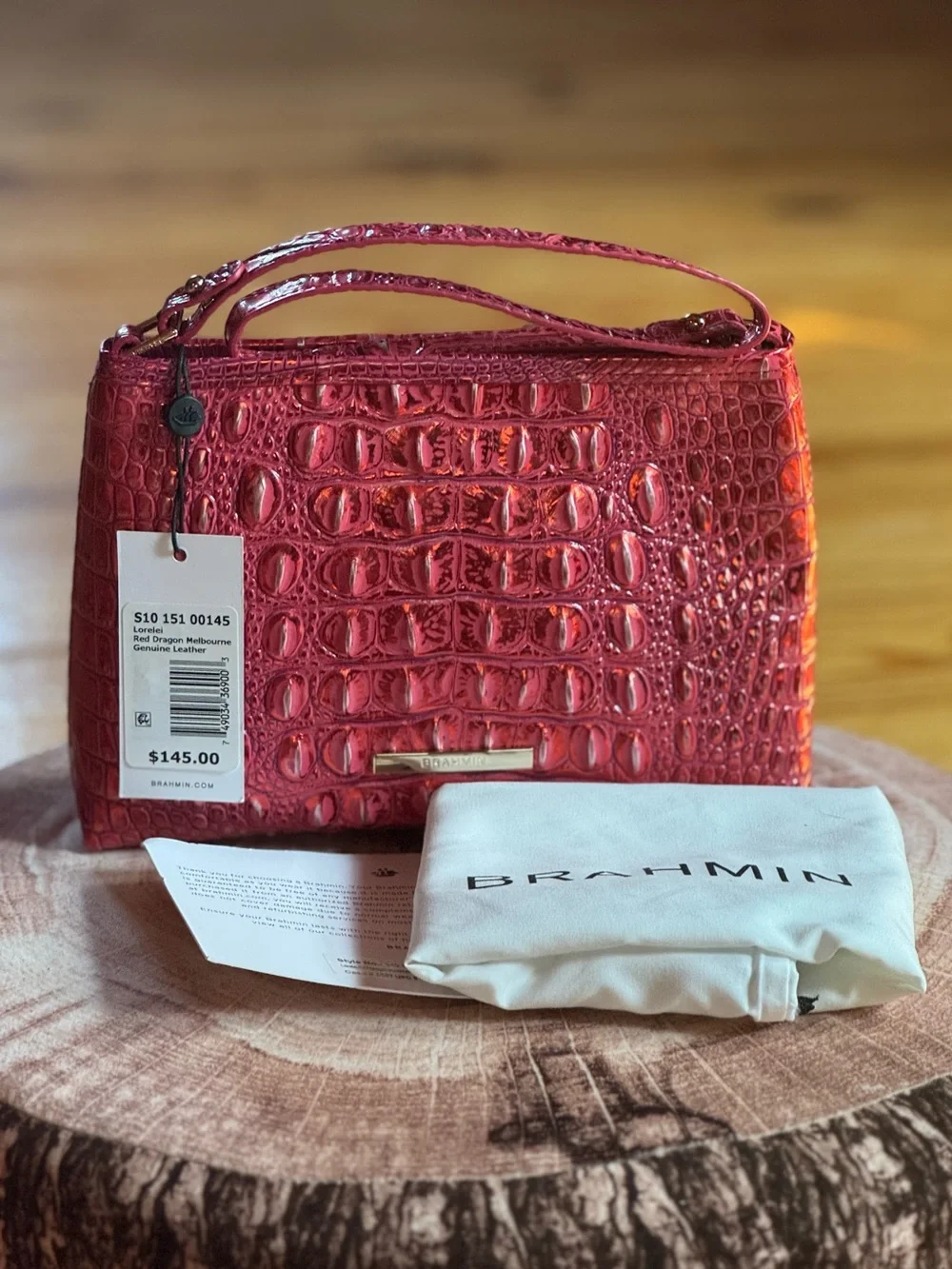 NWT Brahmin Red Dragon Lorelai - Croc-Embossed Mini Top-Handle Bag